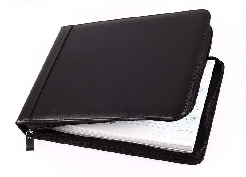 2Fold Zippered Business Checkbook Binder - 7 Ring Binder for Business Checks with Built-in Organizer and Card Case - PU Leather Portfolio for up to 600 3-Up Checks (Black) - Image 5